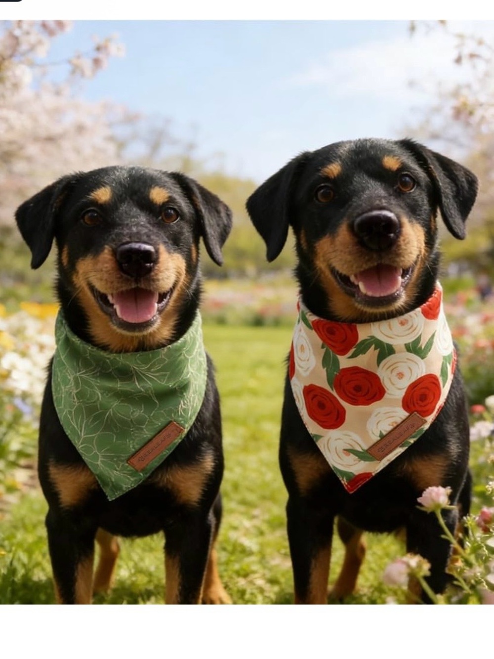 Reversible Floral & Green Dog Bandana Set - Stylish Pet Scarves